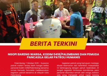 BABINSA KODIM 0418/PALEMBANG DAN PEMUDA PANCASILA PATROLI HUMANIS BARENG DATANGI WARGA YANG SEDANG NGOPI BARENG