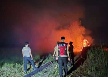 Sat Samapta Polres Ogan Ilir Bersama BPBD Berupaya Padamkan Kebakaran Lahan Gambut di Desa Rambutan
