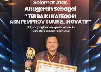 Sekretaris Bapenda Derga Karenza Dianugerahi Inovator Terbaik Sumatera Selatan 2025