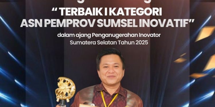 Sekretaris Bapenda Derga Karenza Dianugerahi Inovator Terbaik Sumatera Selatan 2025
